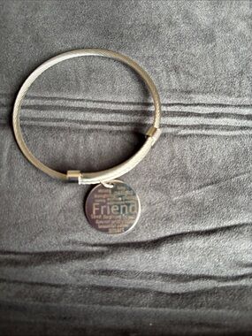 Friend Charm Silver Cable Bangle Bracelet